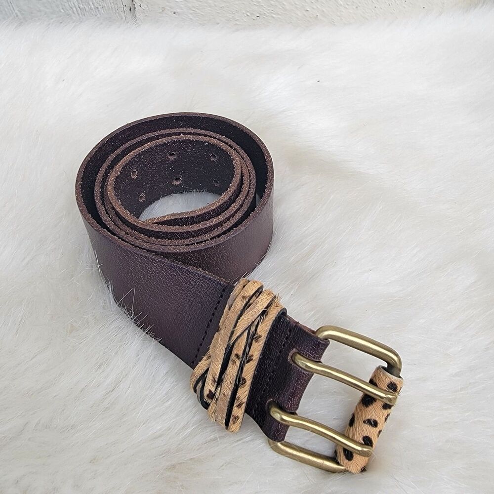 Linea pelle leather belt with calf hair buckle Womens Size Large Brown/Tan